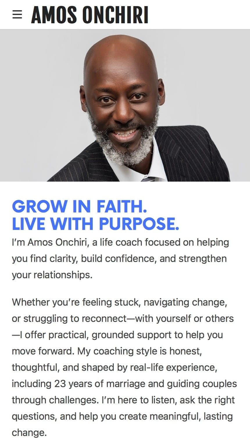 Amos Onchiri Life Coaching - mobile website